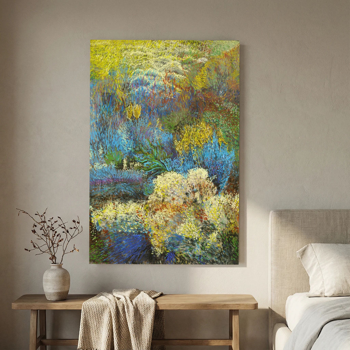 Canvas landschap blauw/geel