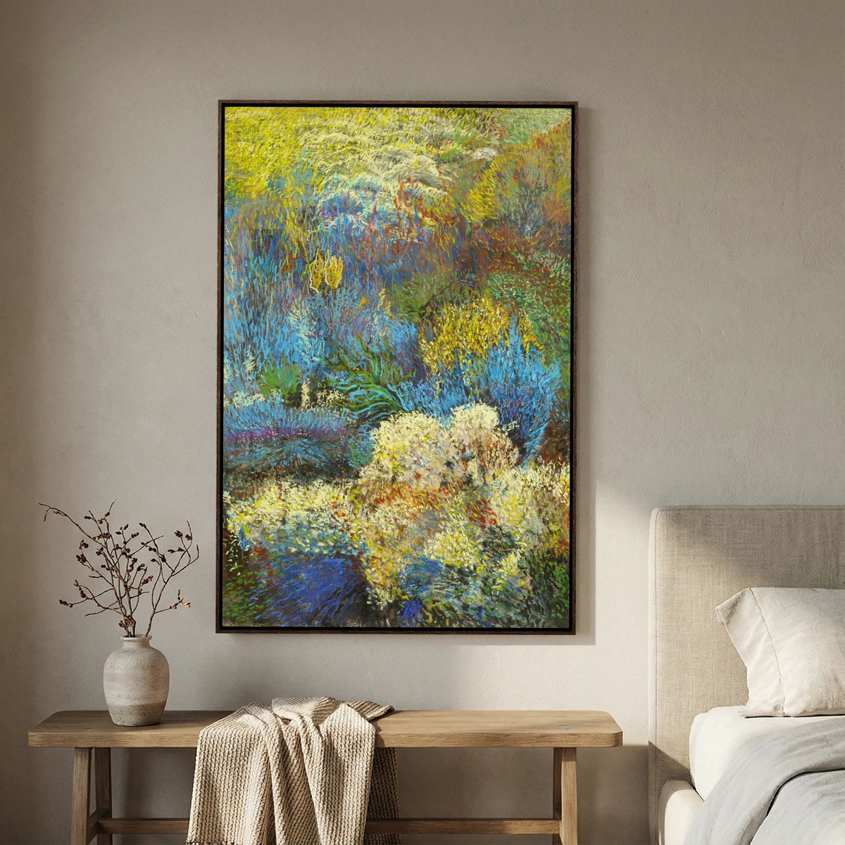Canvas landschap blauw/geel