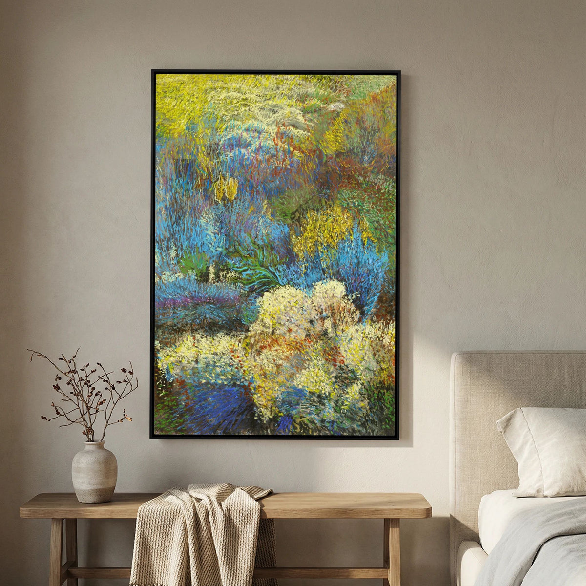 Canvas landschap blauw/geel